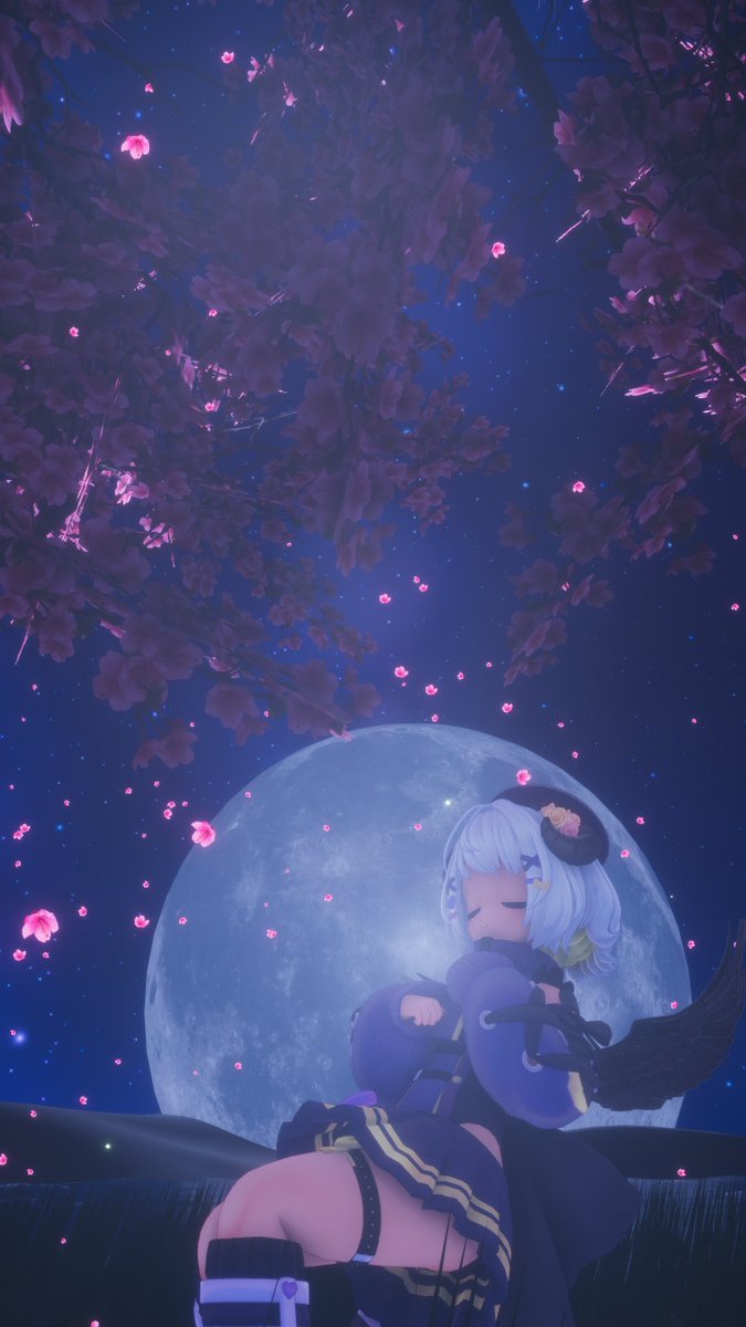 tetra_moon's tweet photo. ワールド再訪のコーナー

ワールド　Lunar Fortune
作者様　　Pineǃ
URL　　　https://t.co/sD1b47gDej

とっても大きな満月を眺める事ができるチルワールド
焚き火に当たってゆっくりしたり、カジノを楽しんだりできる

満月の淡い光がとても心地良いので、月光浴を楽しみながらリラックスしたりV睡したりしよう
花びらが舞い散る木の下で月を眺めたり、良い感じの写真を撮ったりするのも良いね

エレベーターに乗るとカジノへ行く事もできるので、好きな人はそちらで遊ぶのも良いと思う
#VRChat_world紹介 #VRChat️