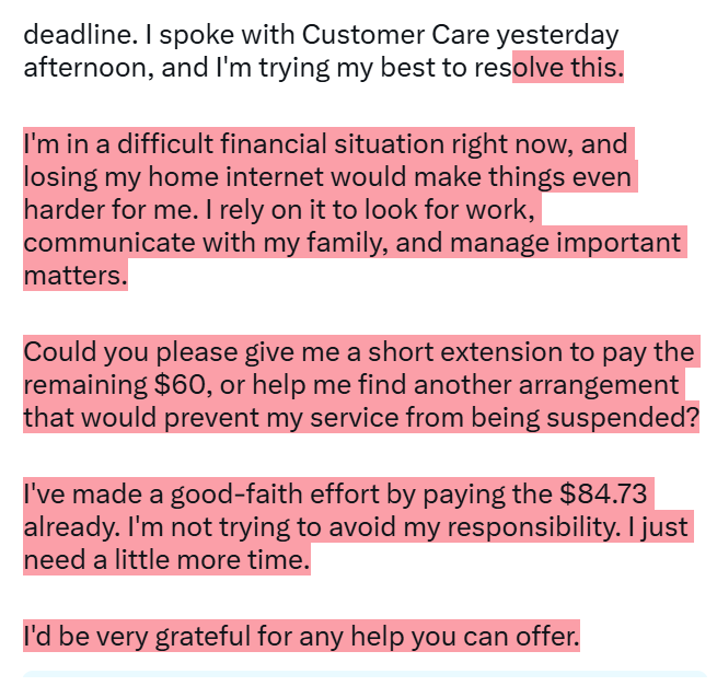 HugoMS4's tweet photo. @DT_IR I'm asking for a little understanding and extra time with my payment arrangement.

I have already paid $84.73, but unfortunately, I wasn't able to come up with the additional $60 by the deadline. I spoke with Customer Care yesterday afternoon, and I'm trying my best to re> https://t.co/CM8a15Ngy0