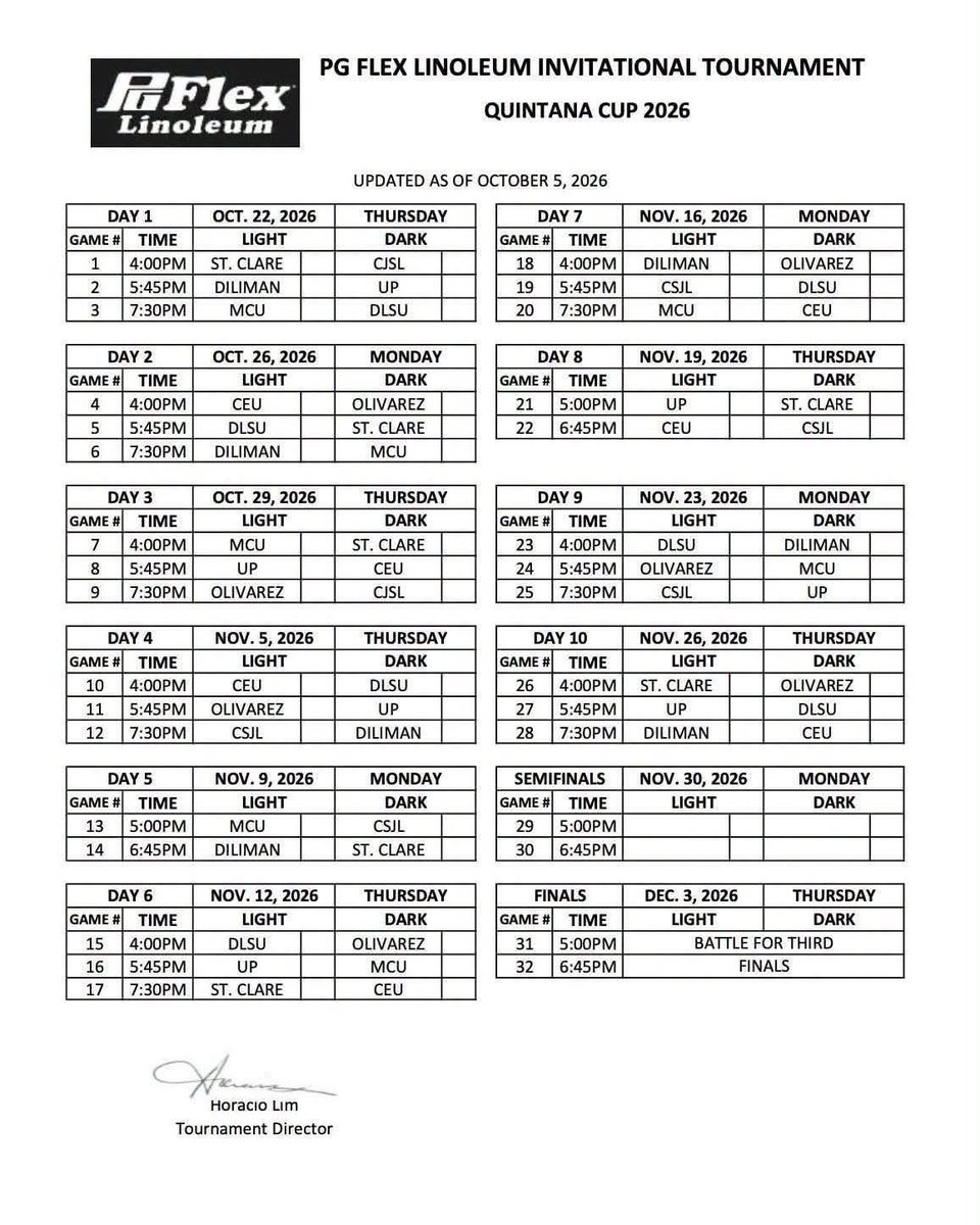 TakeAimLS's tweet photo. DLSU Green Archers roster and game schedule for the UCAL Quintana Cup which begins today. 🏹 

Players currently rostered in the UAAP team are  allowed to play in this tournament. https://t.co/FeiR8Ai3nf