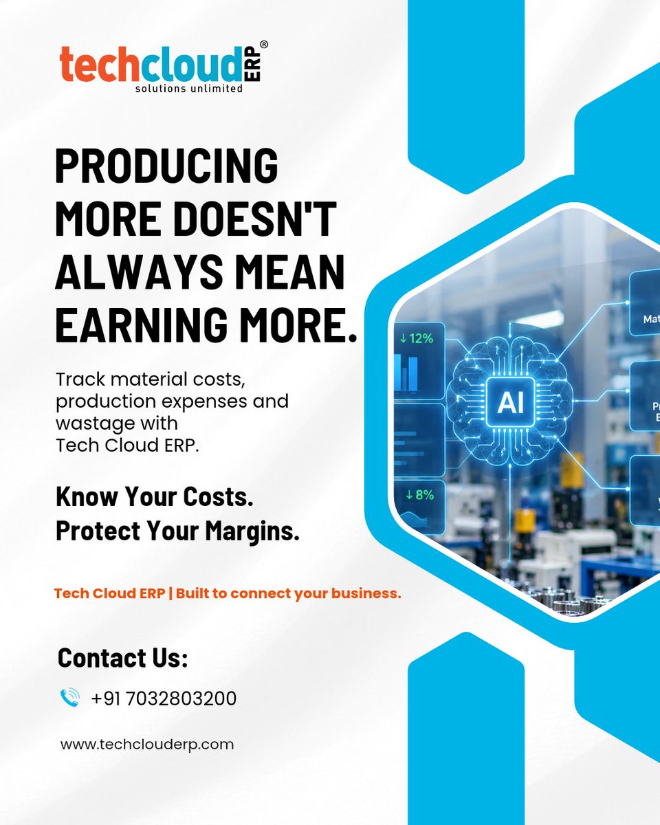 TechCloudERP's tweet photo. Get a FREE demo now!
📞 Call Us: +91 7032803200

#techclouderp #bestERP #No1ERP #CloudAccess #AccessAnywhere #ManufacturingERP
#erp #BestERPInIndia #BestCloudERPInIndia #BestERPInHyderabad #AIPoweredERP #ProductionManagement #InventoryManagement https://t.co/IhqPgXMVuL
