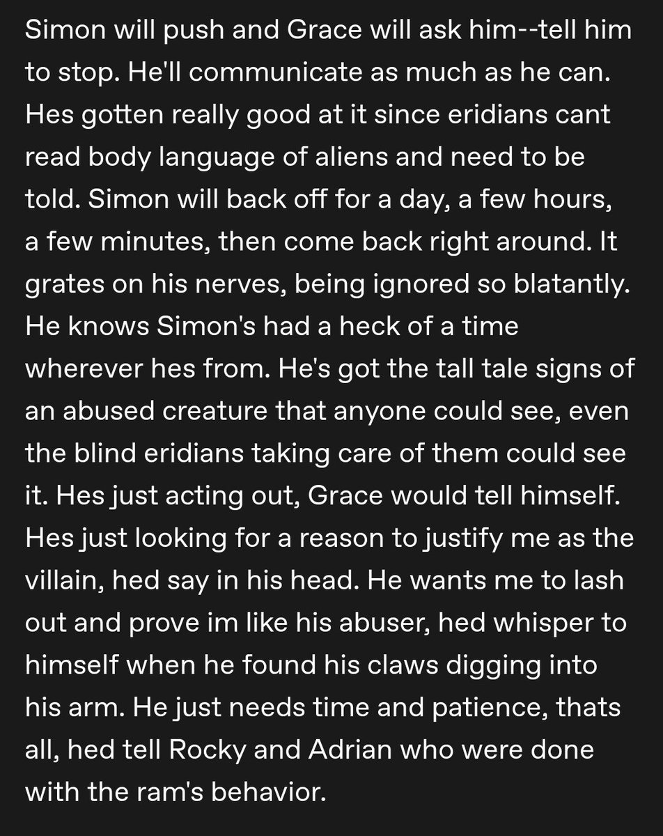InsainCat's tweet photo. (1/4) Grace and Simon have a fight.
Mini fic for ya'll. Its real short, but its Furry. Not posting it on ao3 unless people demand it cuz its that short. Have fun.
#ironlung #phm #foxgrace #goat #simontheconvict #angst #cw #fanfic #furry #anthro https://t.co/9ZaTSGT6ql