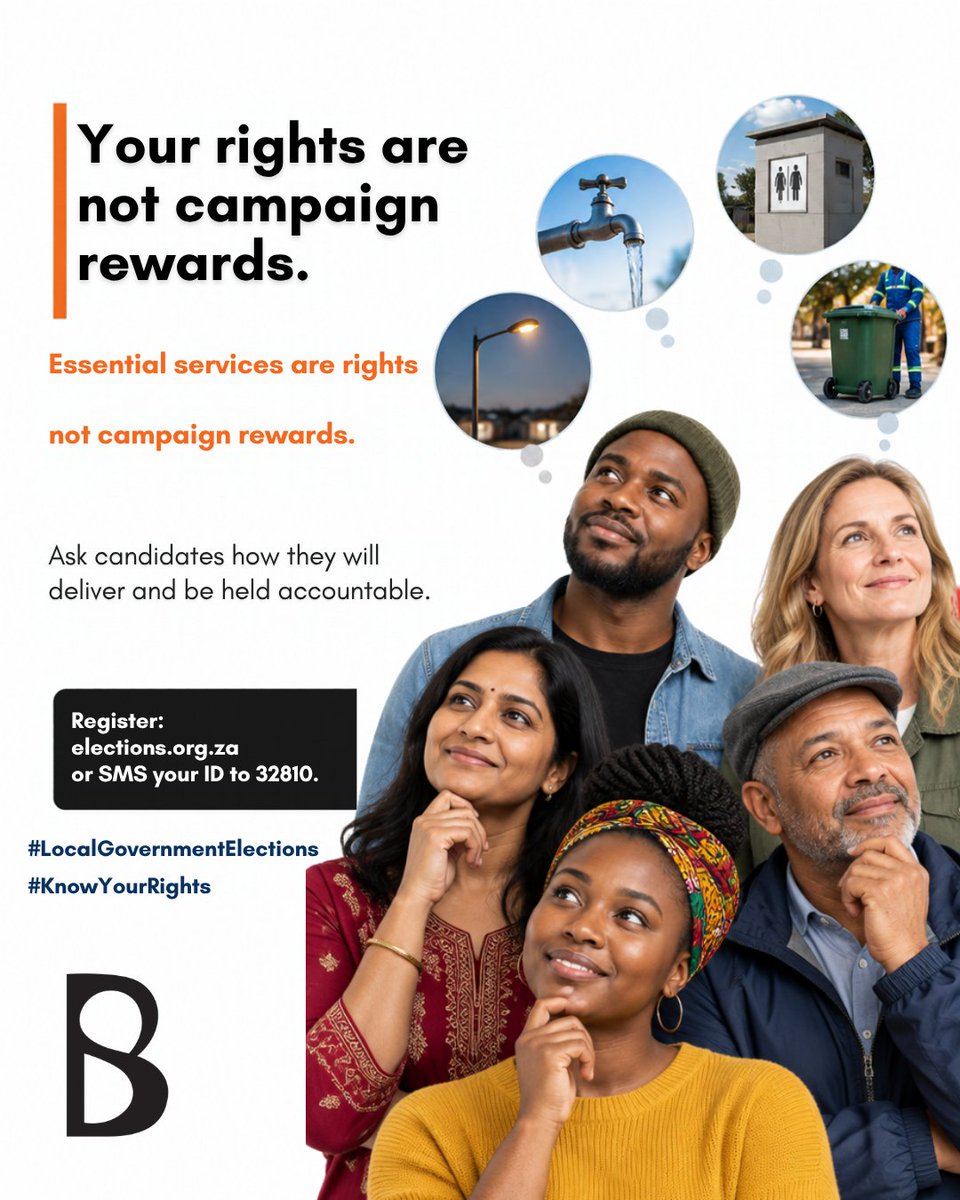 black_sash's tweet photo. Water, sanitation, electricity and waste collection are not gifts that politicians hand out in exchange for your vote. Municipalities have responsibilities to deliver these services within their mandates.

If these services are inadequate or missing in your community, ask candidates how they will improve them: what they will do, how they will do it, and how you can hold them accountable.

Your rights are not campaign rewards.

To check where you are registered to vote, visit https://t.co/cTlLYSfDQw or SMS your ID number to 32810.

#LocalGovernmentElections #KnowYourRights
