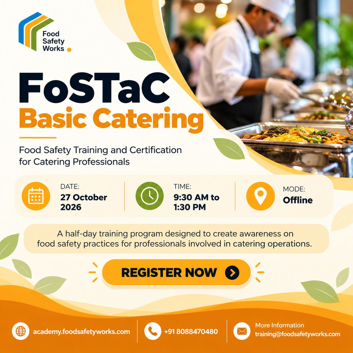 foodsafetyworks's tweet photo. π½οΈ Build a Strong Foundation in Food Safety with FoSTaC β Basic Catering!
π― Strengthen your food safety knowledge and take a step towards safer catering practices!
π REGISTER NOW: https://t.co/j2NyyOrGCv
#FoodSafetyWorks #FoSTaC #BasicCatering https://t.co/0MUdzTWqso