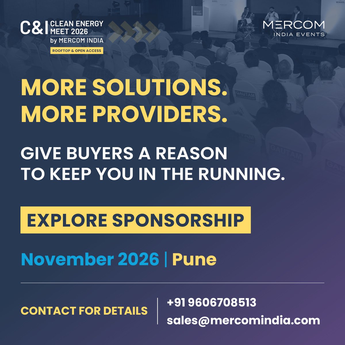 MercomIndia's tweet photo. BUYERS ARE NARROWING THEIR OPTIONS.

Maharashtra’s hybrid renewable tender capacity nearly tripled year over year.

C&amp;I buyers compare costs, reliability, financing, and execution.

Join the conversation before your competitors.

SPONSORSHIP: sales@mercomindia.com

#MercomIndia https://t.co/1Zip4fSsYI
