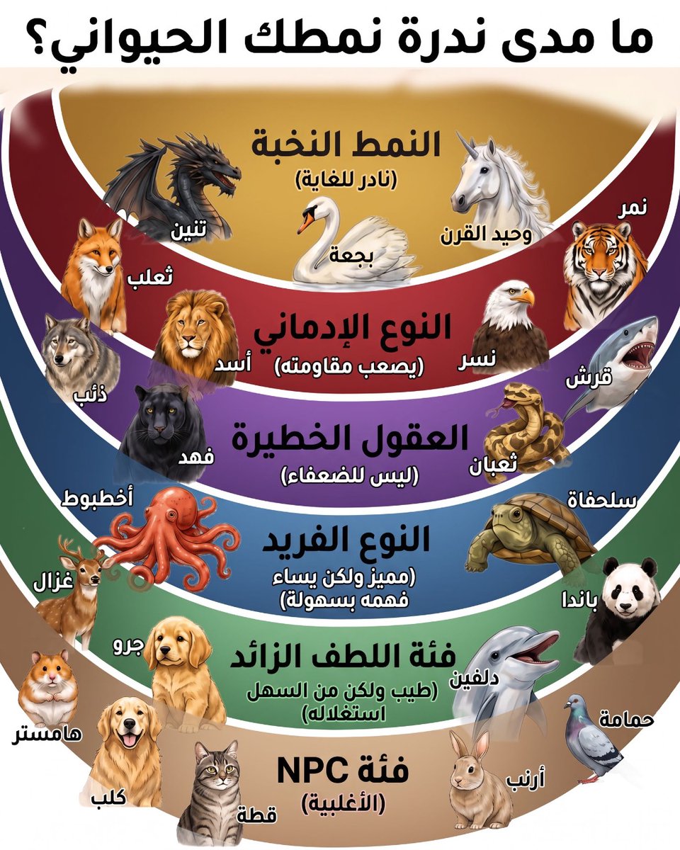 Personalitylabx's tweet photo. لكل شخص حيوان يعبّر عن شخصيته.

ذئب؟ ثعلب؟ بومة؟
أم نوع نادر لا يشبه الآخرين؟

اكتشف نمطك الحيواني الآن.

👇 ابدأ الاختبار