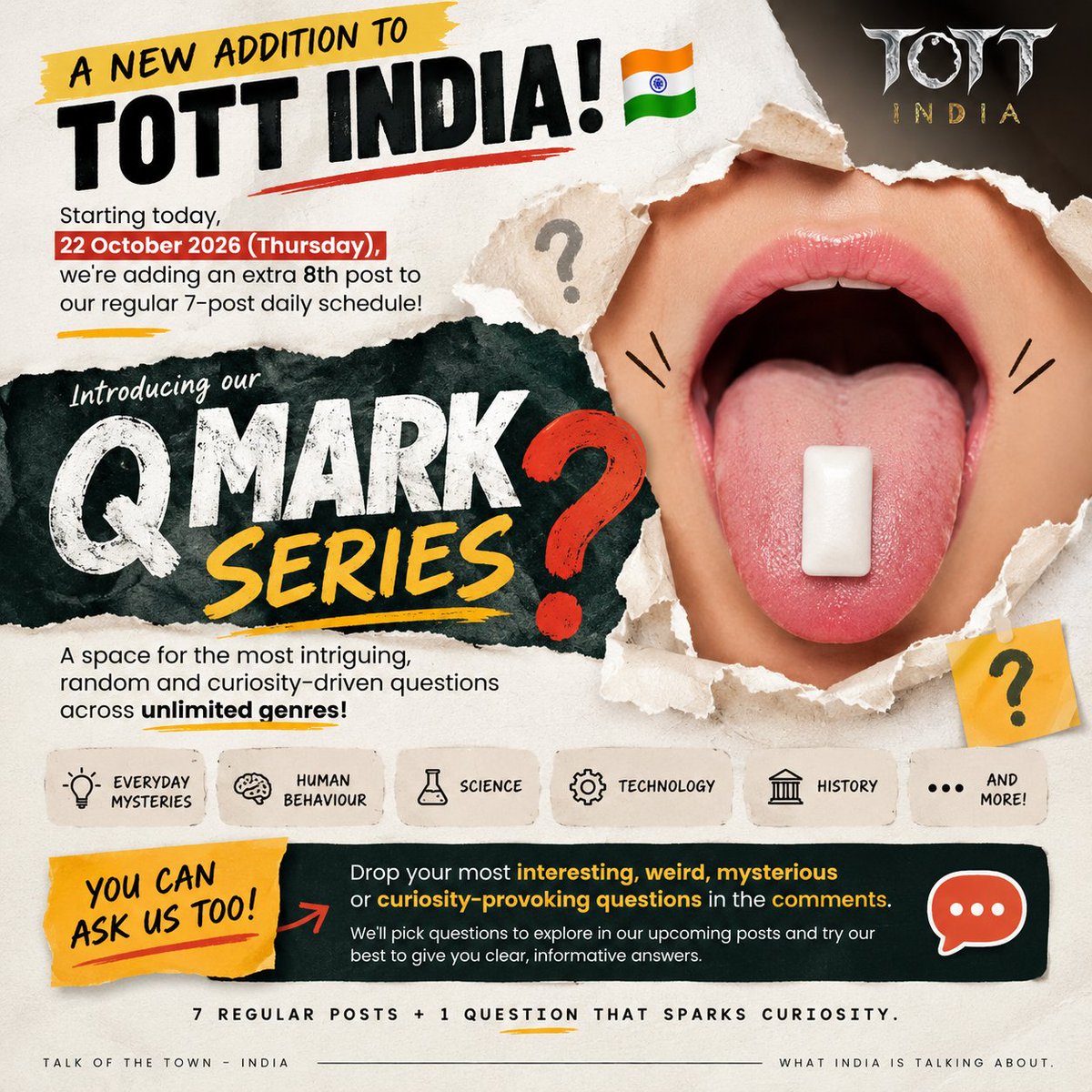 tott_ind_offl's tweet photo. #TOTTIndia #QMarkSeries #Curiosity #InterestingQuestions #DidYouKnow #RandomFacts #KnowledgeIsPower #ScienceFacts #HumanBehaviour #EverydayMysteries #LearnSomethingNew #IndianMedia https://t.co/KS0IRMjCvF