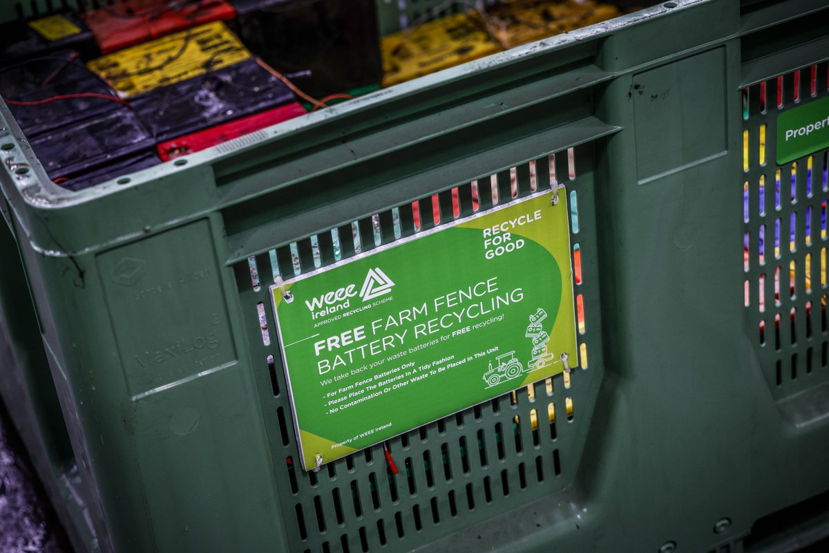 WEEEIreland's tweet photo. WEEE Ireland are reminding the Agri sector to recycle all your batteries, in particular Farm Fence batteries!🔋

View locations here:  https://t.co/JVelCKlEQs https://t.co/NoDNQWx6S9
