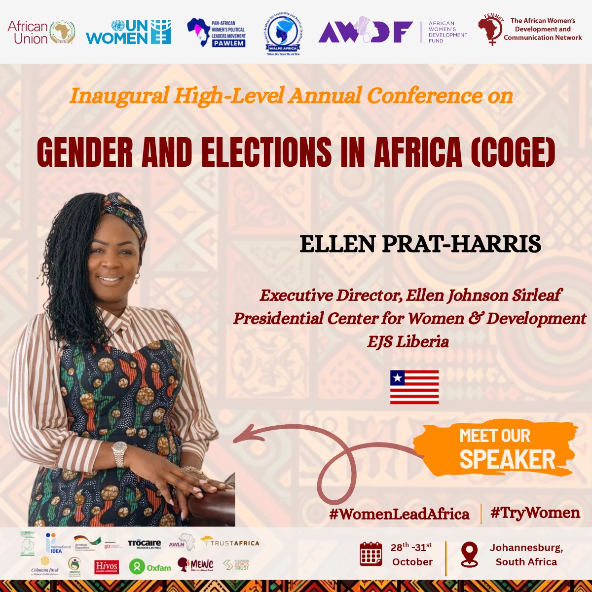 FemnetProg's tweet photo. @WALPEAfrica @_AfricanUnion @MakeWomenCount @Int_IDEA @TrustAfrica @colmenafund @AWLN_RDC @unwomenafrica The lineup keeps getting stronger! 🔥

Meet the next panel of powerhouses bringing critical insights, strategic solutions, and lived expertise to #COGE2026👇🧵 https://t.co/CuYVMFyj83