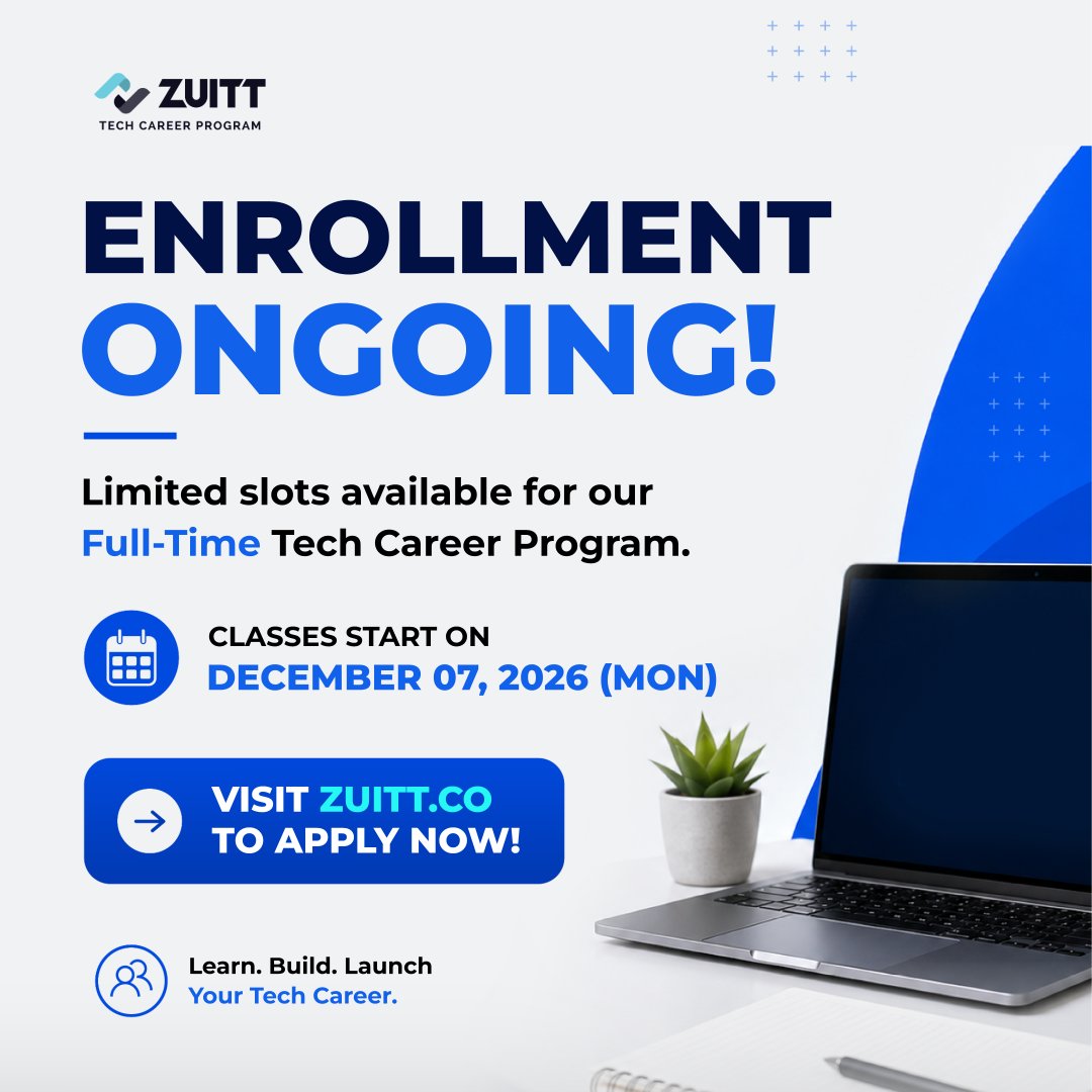 zuittco's tweet photo. 2027 TECH CAREER GOALS? WHY NOT START EARLY?
You can start this December and still enjoy your holiday break!
Book a free online consultation: https://t.co/zgew6jMSZ1
#Zuitt #TechCareerProgram #NewYearNewSkills #TechCareer2027 #LearnCoding #CareerShifter https://t.co/kouN1qBQQj