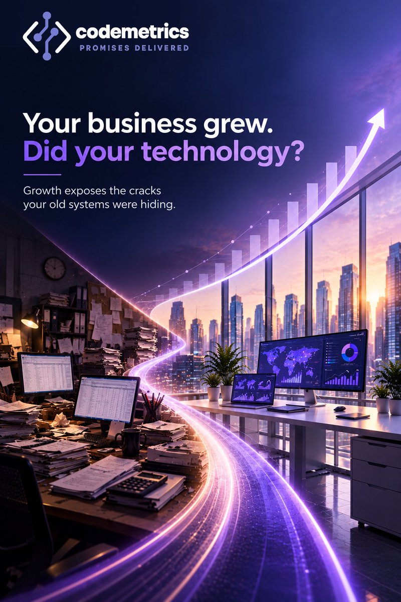 CodemetricsInfo's tweet photo. Your business grew. Did your technology? 

 Let’s build a tech stack ready for the future. Contact us today.

#BusinessGrowth #LegacySystems #DigitalTransformation #TechScalability #Codemetrics #CTO #BusinessStrategy #Innovation https://t.co/KyiTgsvXul