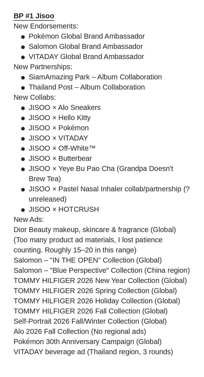 JISOOCravece's tweet photo. #jisoo Commercial Deals Recap (Incomplete) https://t.co/d5iW9Pv6KL