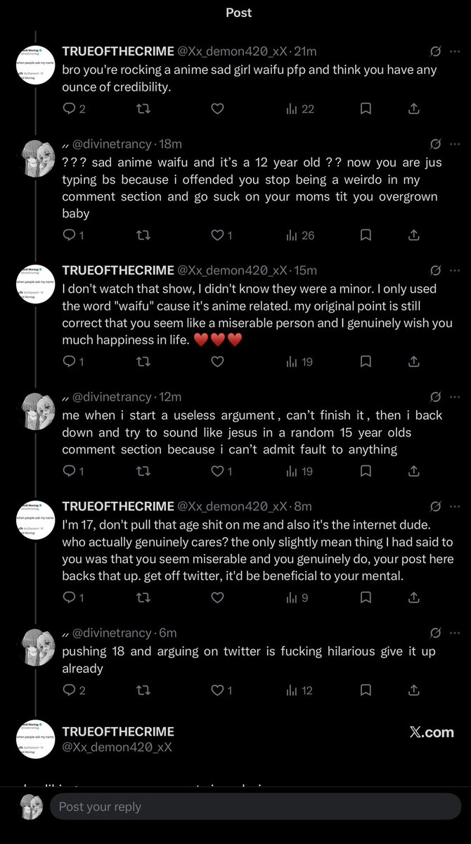 divinetrancy's tweet photo. @Xx_demon420_xX i  didn’t  like  any  of  my  own  comments  my  bsf  is  having  a  laugh  at  you’re  stupid  ass  rn https://t.co/Y6BFsRcR9v