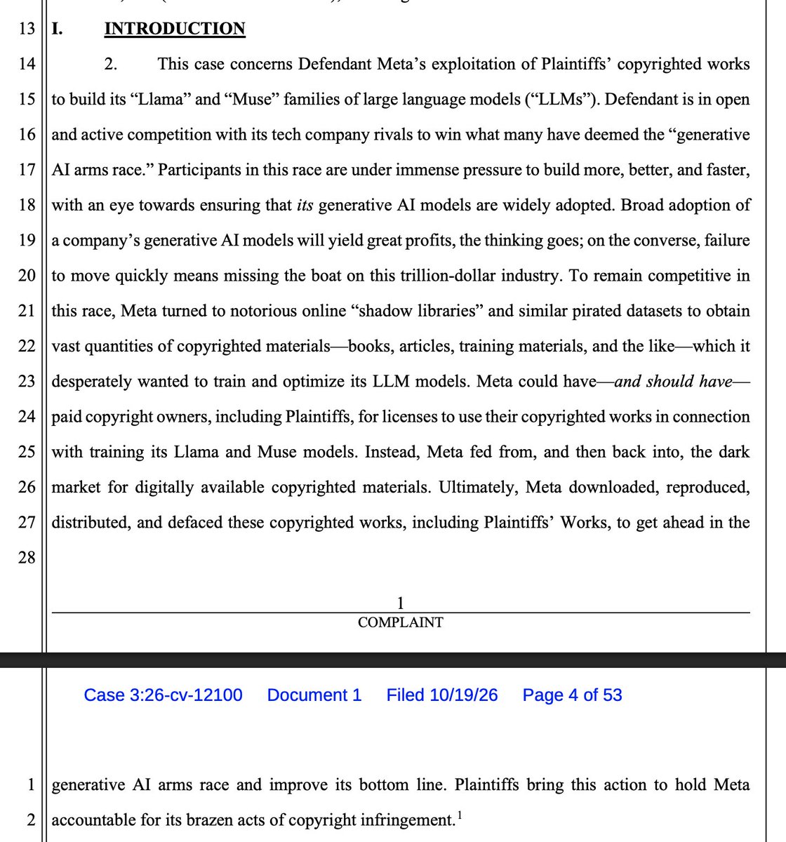 ednewtonrex's tweet photo. AI copyright lawsuits are coming thick and fast. In just the last couple of weeks:

- USA Today & 18 other papers sued OpenAI
- around 300 authors sued Meta
- a pair of musicians sued Black Forest Labs

The Black Forest Labs one is particularly interesting - I wouldn't be surprised if much bigger music rights holders follow suit.

The pace of arrival of these lawsuits is speeding up, not slowing down.