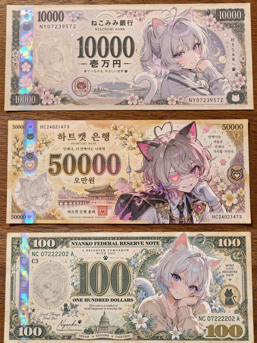 PixAI_Mochi's tweet photo. これからPixAIでクレジットや会員プランを買うには、専用紙幣が必要に！？（大嘘w）
新ツール「キャラ紙幣メーカー」で自分だけの紙幣を作ってみて～👉https://t.co/lACY7yY3vs
コメントまたは引用リポストに #PixAI をつけて参加！
抽選で5名様に各5万クレジットをプレゼント！
📅 締切：10月29日(木)
#PixAI