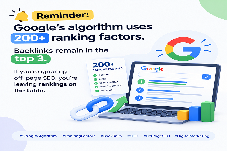 pratibha9293's tweet photo. Reminder: Google's algorithm uses 200+ ranking factors.
Backlinks remain in the top 3.
If you're ignoring off-page SEO, you're leaving rankings on the table.
#GoogleAlgorithm #RankingFactors #Backlinks #SEO #OffPageSEO #DigitalMarketing https://t.co/KB5M7ZNSHA