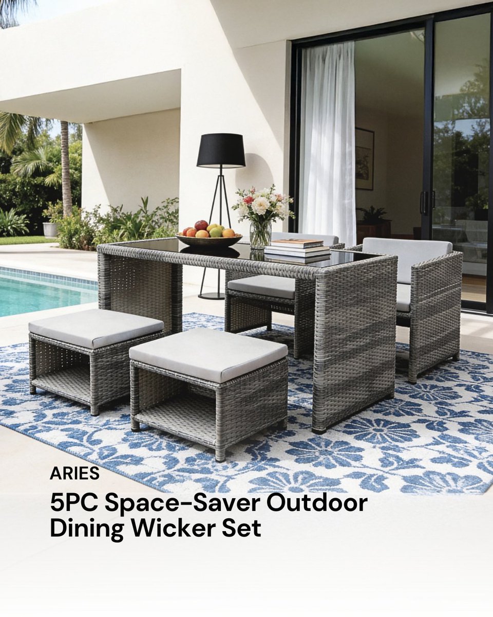 ifurniture_au's tweet photo. Make outdoor dining easy with the ARIES 5PC Set: 2 armchairs, 2 stools, handwoven PE wicker and a tempered glass table in a compact, space-saving design.
Shop now:
https://t.co/lLuFb8Y2a5
#outdoorfurniture #outdoorset #patiofurniture #ifurniture #oakleigheast #melbourne https://t.co/v8DtZbKPTj