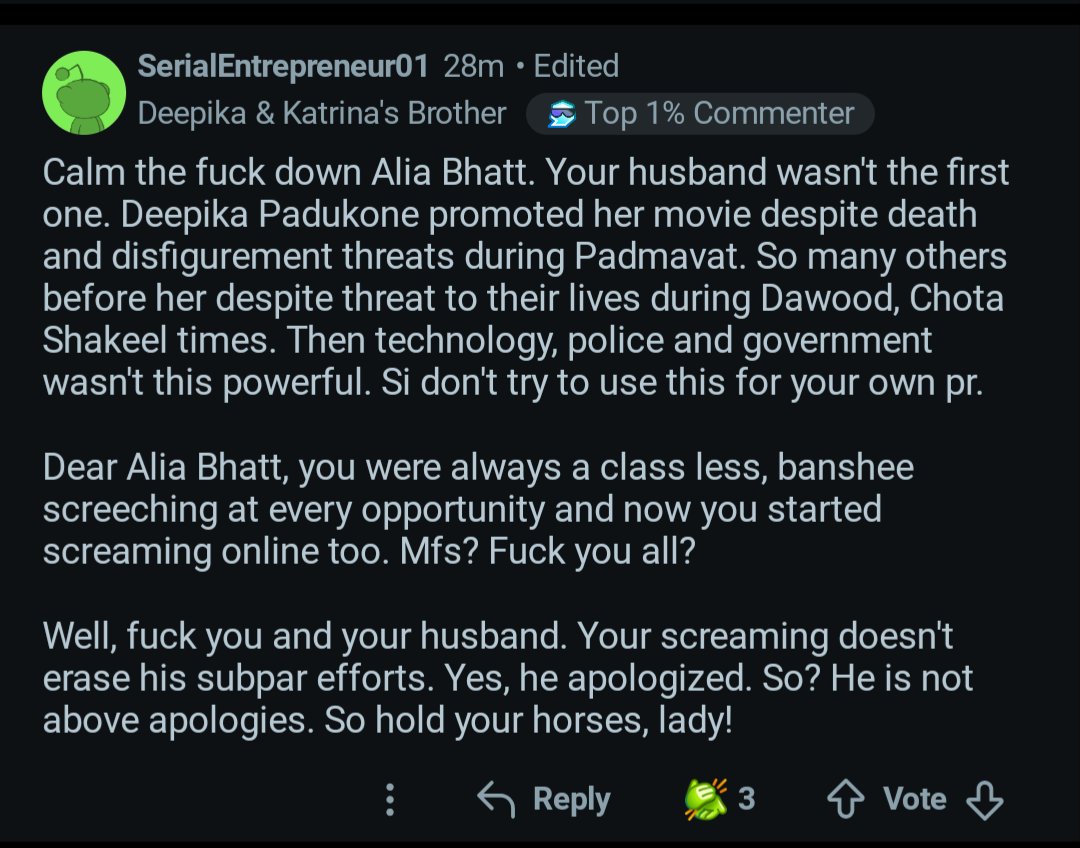 blahblahgirl8's tweet photo. Ugh this miserable asf fandom are crying Deepika first in this matter also. Is Alia not allowed to be scared for her family's safety just because such things have happened before? What kind of effed up logic is this??? @TLLLFoundation please send help for Deepika's fans https://t.co/YFRjbLTPtv