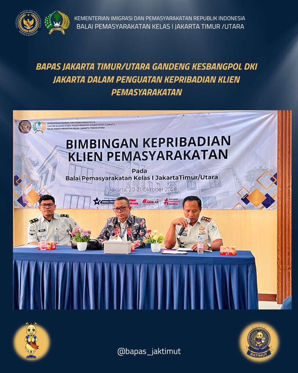 bapas_jaktimut's tweet photo. Bapas Jakarta Timur/Utara Gandeng Kesbangpol DKI Jakarta dalam Penguatan Kepribadian Klien Pemasyarakatan 

#2TahunGerakNyata
#TransformasiBangsa
#GerakNyata
#TerusBerbenah
#HasilNyataManfaatTerasa https://t.co/IL8VUhGihZ