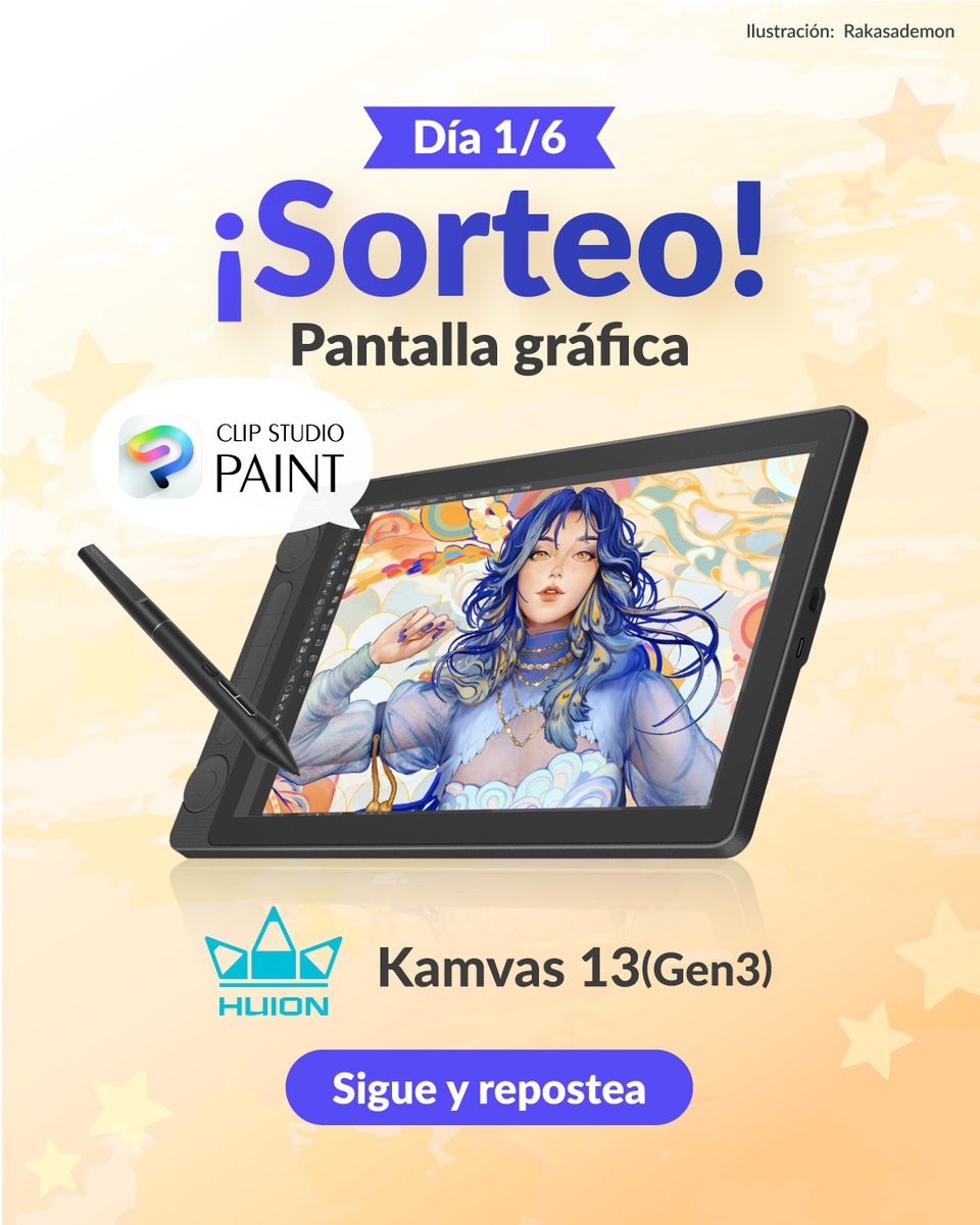 clipstudiopaint's tweet photo. ¡Sorteamos productos HUION(@huion_espanol) entre 6 personas, con 1 ganador al día! ✨

Sigue nuestra cuenta y repostea esta publicación.
Puedes participar tantas veces como quieras.

¡Cada día, del 22 al 28 de octubre, se elegirá 1 ganador entre los participantes a las 8:00 GMT! https://t.co/hYvTCGcxov