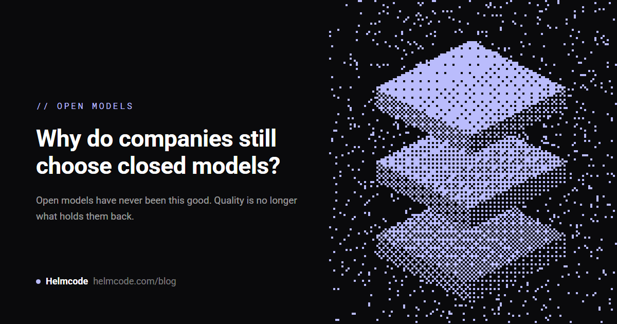 helmcode's tweet photo. Open models have gotten really, really good. So why are so many companies still sticking with closed ones?

DeepSeek, Qwen, GLM and Kimi can already compete with (and often beat) the last closed models most companies use in production, like Sonnet, Haiku, Terra, Luna or Gemini. And they can do it at a fraction of the cost.

Yet plenty of teams are still hesitant. We've been thinking about why, so we wrote a piece on it.

A few things worth looking at:

→ Price per token doesn't tell you much. What matters is how much you pay for a task that actually gets done right. DeepSeek V4.1 Flash's latest update brought that cost down 54%, without changing the price.

→ DeepSeek isn't just opening its models. It's also releasing the inference engine and harness. That's a pretty big deal when you consider how much of this used to be locked inside the labs.

→ "We don't want our data going to China." Fair concern. But using a model trained in China doesn't mean your data goes there. It depends on where you run it and who's operating the infrastructure.

→ "We don't want to manage GPUs." You don't need to. Just like you don't need to run your own database servers to use PostgreSQL. Or your cloud. 

We're still treating open models as if quality were the main obstacle. For a lot of real-world use cases, it isn't anymore.

The questions companies need to answer are where the models run, who operates them, and how much control you have over the whole thing.

And those are choices companies can already make today. Because with open models you have control. 

Full piece: https://t.co/wVGV6E7EEM
