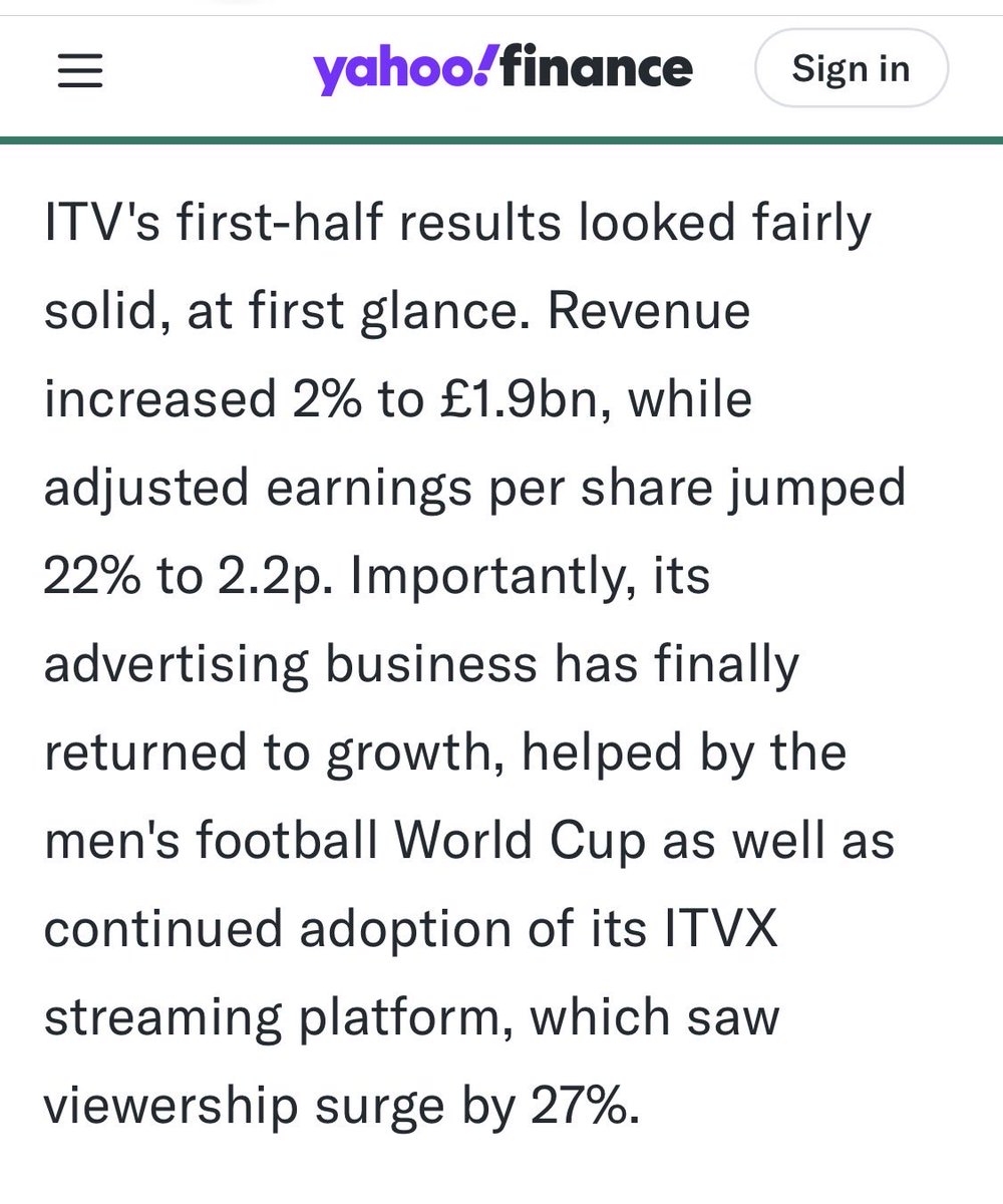HorseInvestor's tweet photo. ⚠️ #ITV Could Be Worth buying? ✅📈

-7.5% dividend yield

-Solid Revenue growth,H1 2% to £1.9bn

-EPS jumped 22% to 2.2p

-25p cash return for shareholders from sky deal

-£100m share buy back 

#IHG #PSON #REL #RTO #STB #SYNT #ESNT #SBRY
#AJB #BARC #BMY #DKL 
#INCH #LSEG #RAT https://t.co/IQyXCvuT3u