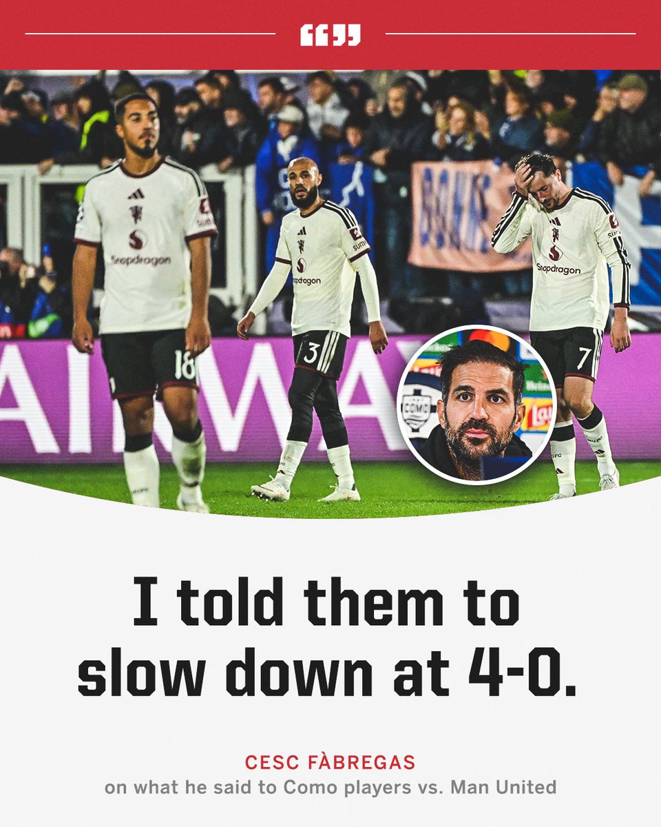 ESPNUK's tweet photo. Cesc Fàbregas told his Como players to ease off Man United after going 4-0 up 😶 https://t.co/c3bddq3370