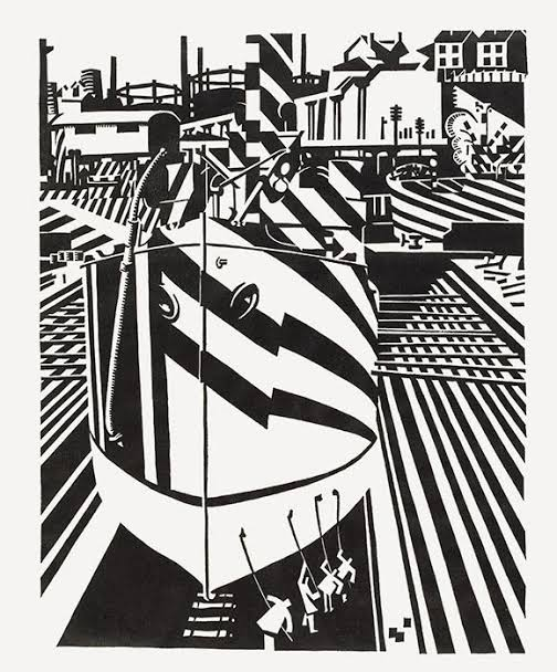 Scowlcast's tweet photo. Edward Wadsworth
Drydocked for Scaling and Painting (1918) https://t.co/Lg39xwXhmN