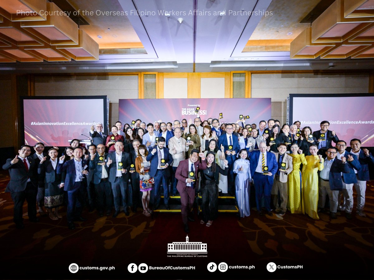 CustomsPH's tweet photo. BOC WINS TOP ASIAN INNOVATION AWARD

The Bureau of Customs (BOC) won the Philippines Strategic Partnership Innovation of the Year – Government Organisation award at the Asian Innovation Excellence Awards 2026 in Singapore.

#BOCNewsToday 

Full story: https://t.co/LsGuxzgL0i https://t.co/MPxOWg6c7m