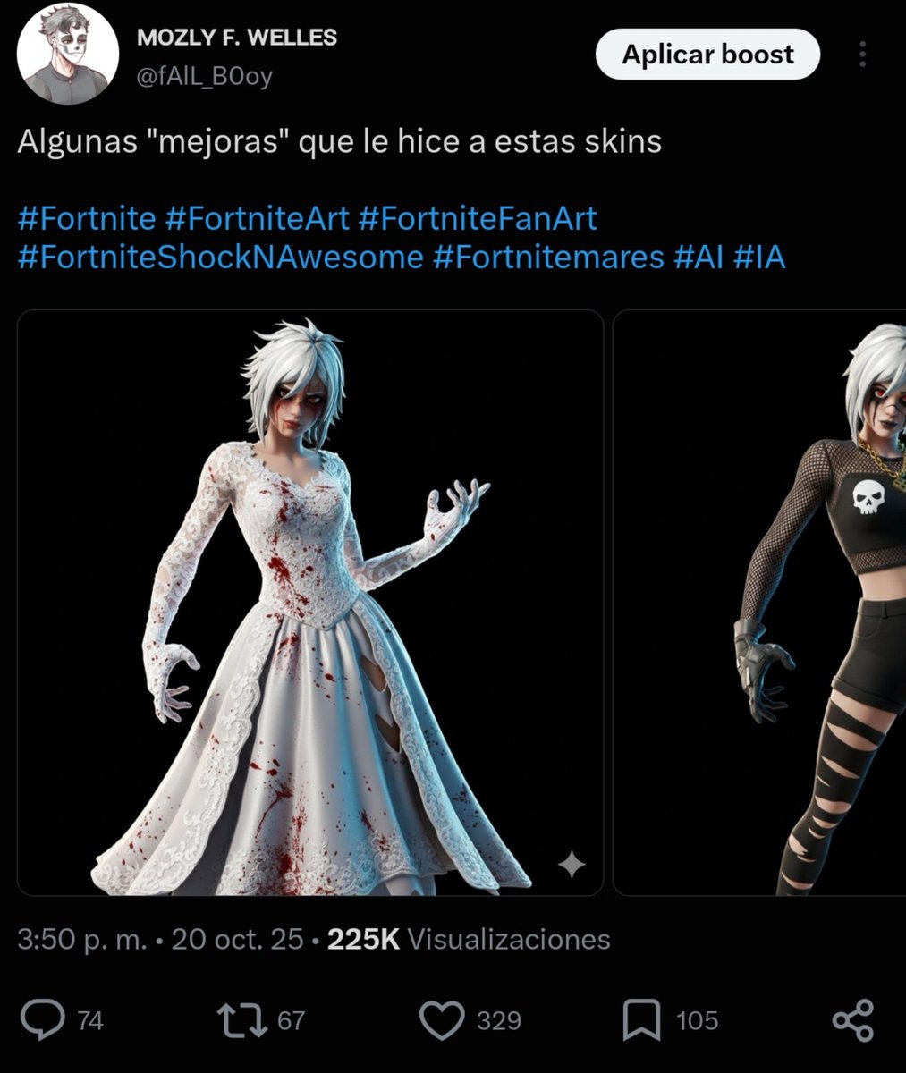 fAlL_B0oy's tweet photo. "¿Cuál fue tu mayor impacto en internet?"

Una publicación en forma de burla a otro creador de contenido que uso IA para hacer "Góticas" las skins de Helsie y Joni https://t.co/ddMeShztDD