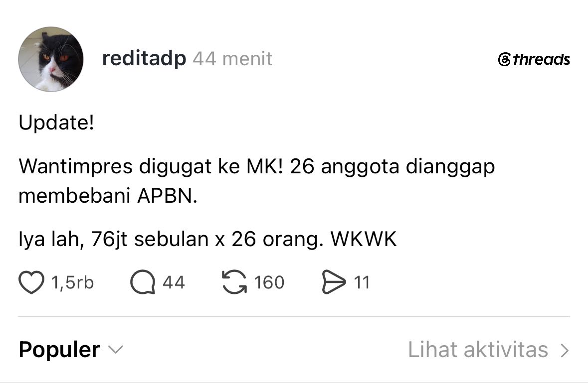 inipiian_'s tweet photo. UPDATE!!!

akhirnya digugat ke Mk tuh wantimpres, soalnya cuma jadi beban APBN doang https://t.co/a6VxT8RbQx