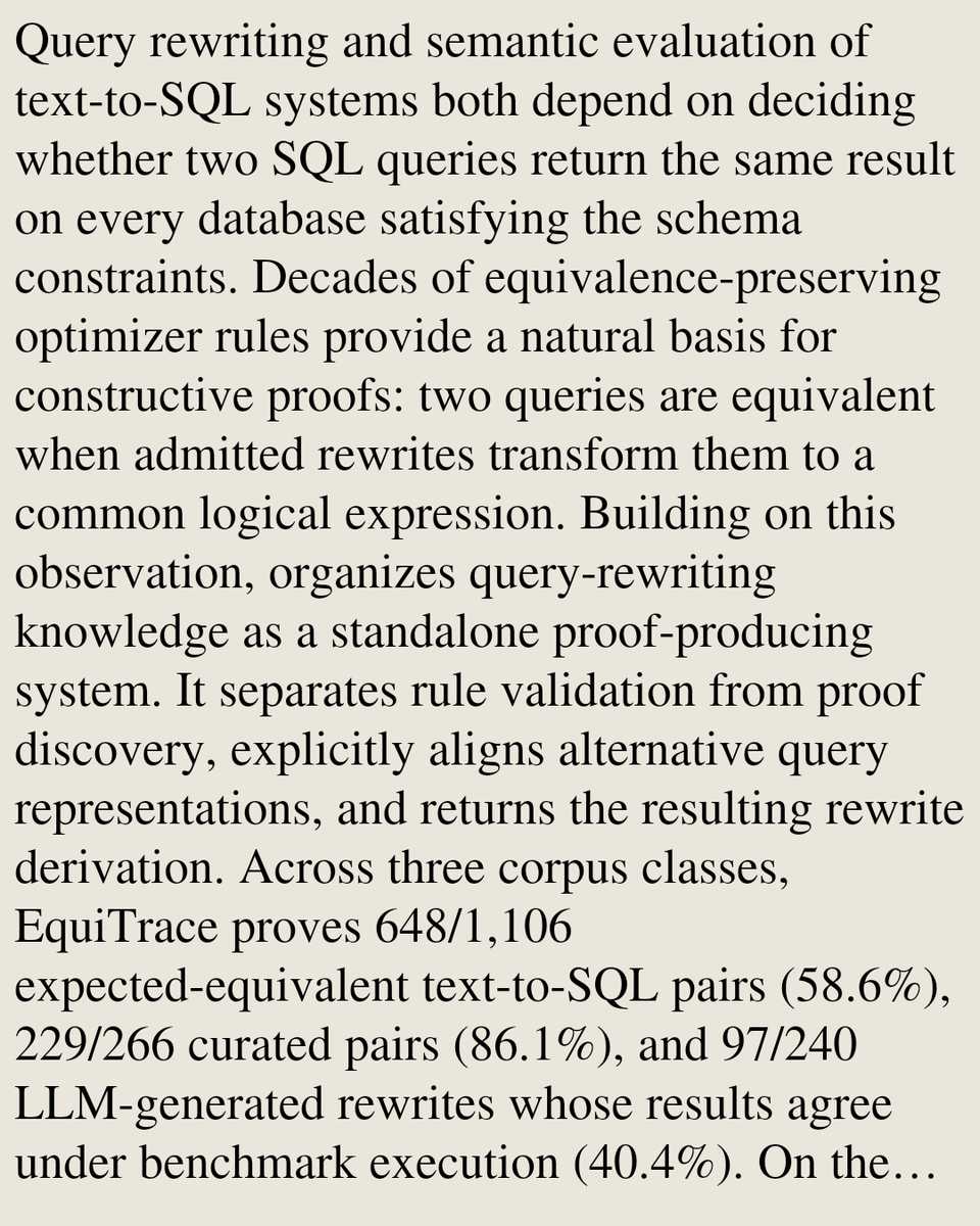 UFCS's tweet photo. Building SQL Equivalence Proofs from Query Rewrite Rules

Chunyu Chen, Xinyi Huang, Zhengjie Miao
https://t.co/fLA8S7mTrG [𝚌𝚜.𝙳𝙱] https://t.co/QesjGRhSiO