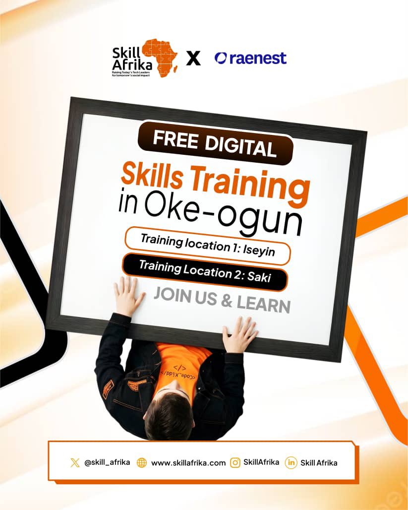 omoalhajaabiola's tweet photo. Learn "The Skill of the Future" - For FREE!

@skill_afrika_ is giving you a rare opportunity to learn how to build production-grade, industry-relevant AI Agents and Automations for businesses and enterprises.

We won't waste your time with fluff. We'll only teach you what matters — what actually moves the needle in the industry — so you can skill up and move fast.

Details:
 •  Program: AI Agents & Automation Bootcamp
 •  Fee: 100% FREE
 •  Slots: Only 20 seats available
 •  Requirement: You MUST have a laptop
 •  Location: For those in Iseyin and environs

Apply here https://t.co/nn7IMuCLRG

Come and learn. We can't wait to meet you!