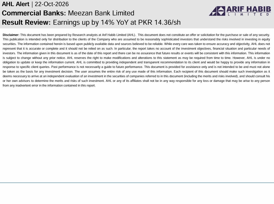 ArifHabibLtd's tweet photo. HL Alert - MEBL Earnings up by 14% YoY at PKR 14.36/sh
#KSE100 #PSX #Equities #Pakistan #MEBL https://t.co/DX88GDhTWT
