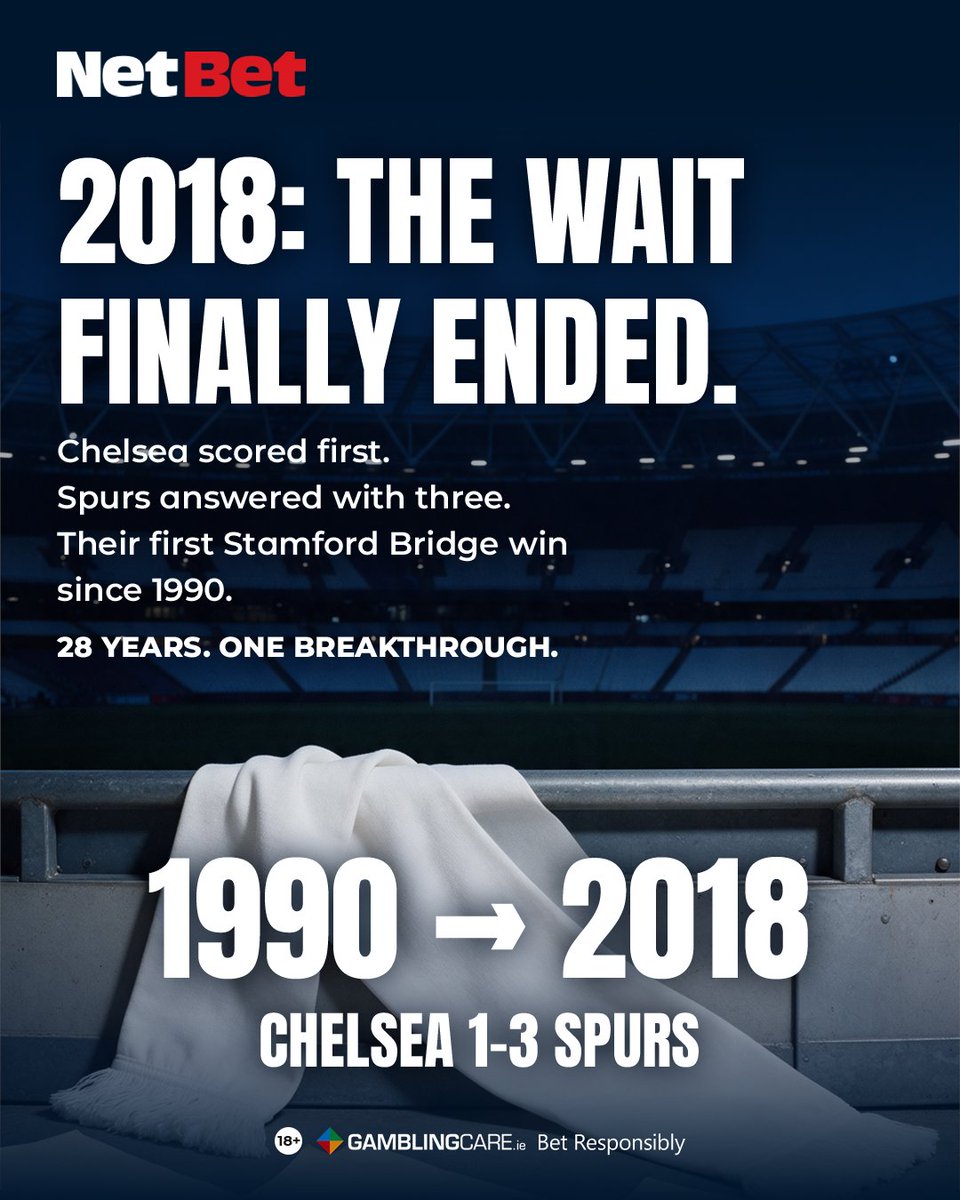 NetBet_IRL's tweet photo. Chelsea v Spurs. Forgive and forget?

A title dream ended. A 28-year wait broken. This rivalry has memories neither side is letting go of.

Swipe through the history, then tell us: who writes the next chapter?

#NetBet #ChelseaFC #THFC #ChelseaVsSpurs #PremierLeague https://t.co/81m2gWRlWT
