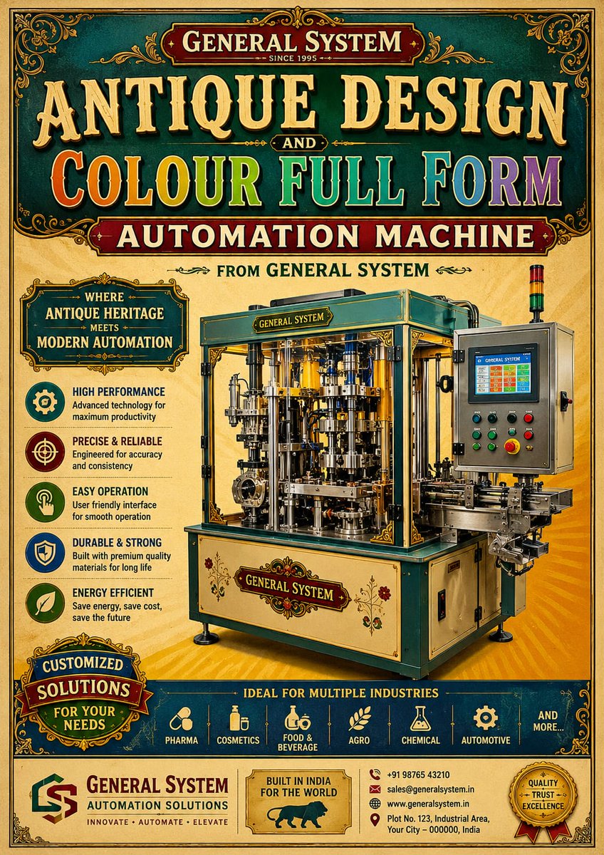 GeneralZSystems's tweet photo. 🤖⚙️ GENERAL SYSTEMS | INDUSTRIAL AUTOMATION MACHINE SOLUTIONS ⚙️🤖

📍 Address:
General Systems
SN#10, PN#24/2, General Enclave, Agra Road, Malegaon – 423203, Dist. Nashik, Maharashtra, India.
📞 Contact: +91 9011321111
📧 Email: aux.corp@gmail.com https://t.co/3glpclr1eB