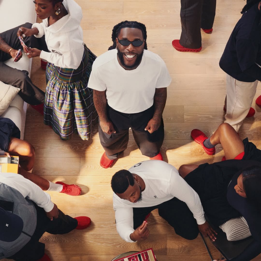 burnaboy's tweet photo. No Giant Stands Alone. @burnaboy and his inner circle. 

Limited edition BB styles are live now. 

#DreamOn @on_running https://t.co/aUKyAPC9Pp
