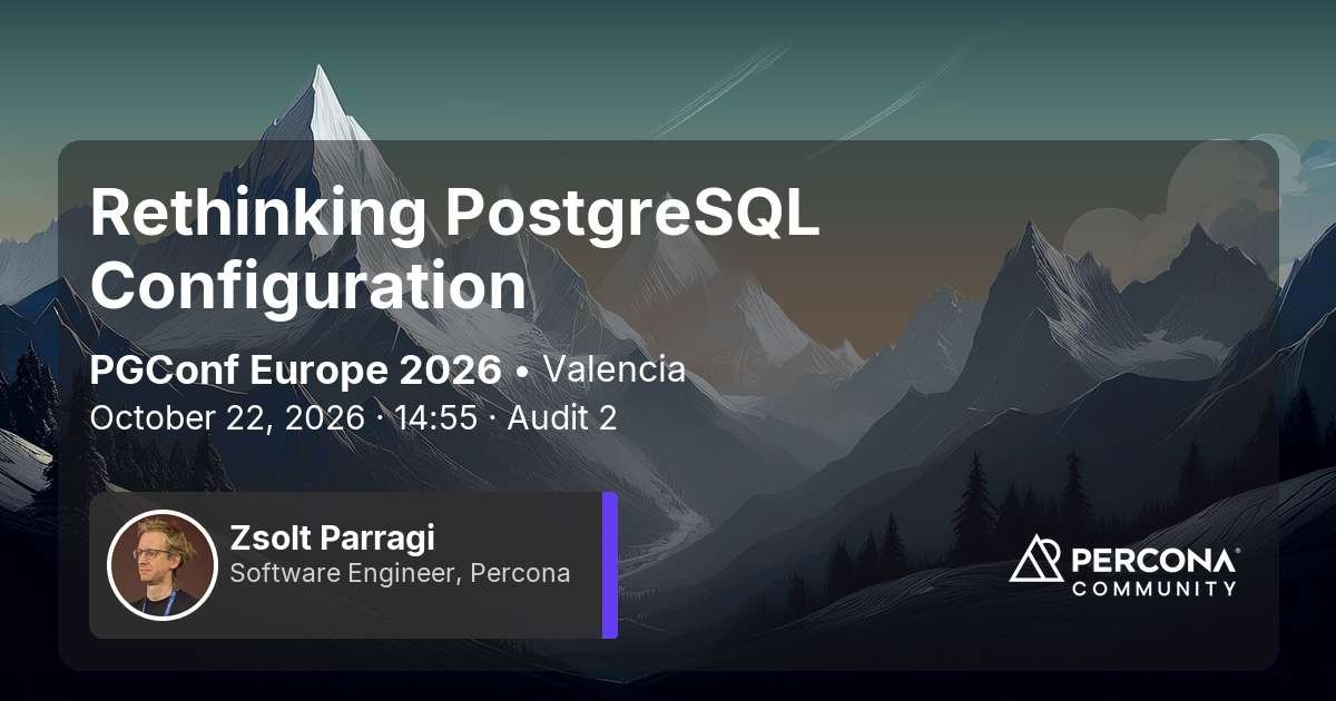 PerconaBytes's tweet photo. @dutow wants to talk about modernizing Postgres config with a structured format, and hear what you think.

Rethinking PostgreSQL Configuration by Zsolt Parragi
Today 14:55 · Auditorium 2

https://t.co/SPi4qUBF0V
#PGConfEU #dba https://t.co/dbtXQWw9xA