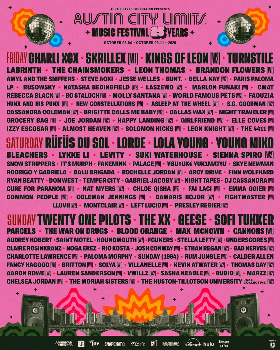 italogonzalezch's tweet photo. Ready for ACL 2026? Don’t miss Charli XCX, Twenty One Pilots, Lorde, Kings of Leon, Skrillex, and more. I’ll handle hotels, flights, transportation, and festival packages. Message me or comment BOOK for a free quote. https://t.co/7fKrsZC27T