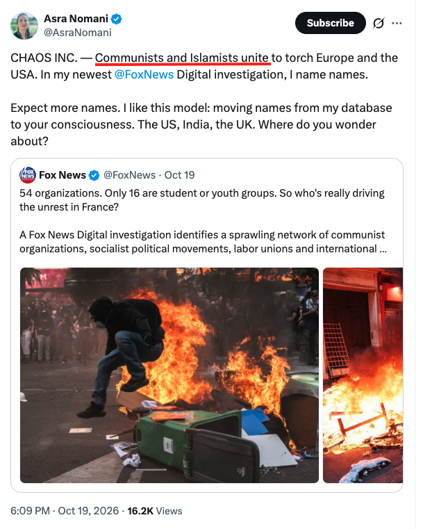 VijayGajeraO's tweet photo. Biggest Expose on CJP/Marxist protest in India.

1. As @AsraNomani and @FoxNews found Red-Green circles behind the violent protest in France, I have dug it a bit further and found the most shocking details.

Please read and share this thread maximum.👇 https://t.co/XaEeqPYA26