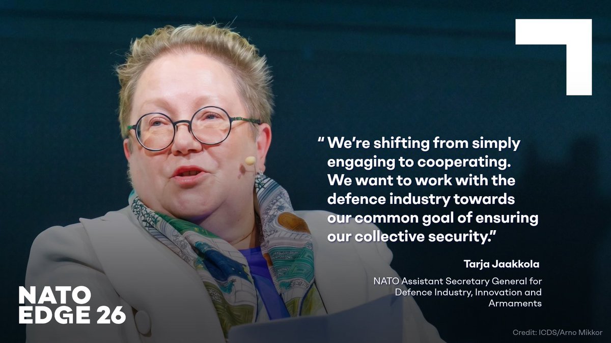 nato_ncia's tweet photo. In our third #NATOEdge 26 speaker interview we spoke with Tarja Jaakkola, #NATO's Assistant Secretary General for Defence Industry, Innovation and Armaments. Read the full interview ➡️ https://t.co/ioCYY0Pi1M

We discussed:
🔹NATO's relationship with industry
🔹How to strengthen it 
🔹NATO's future priorities