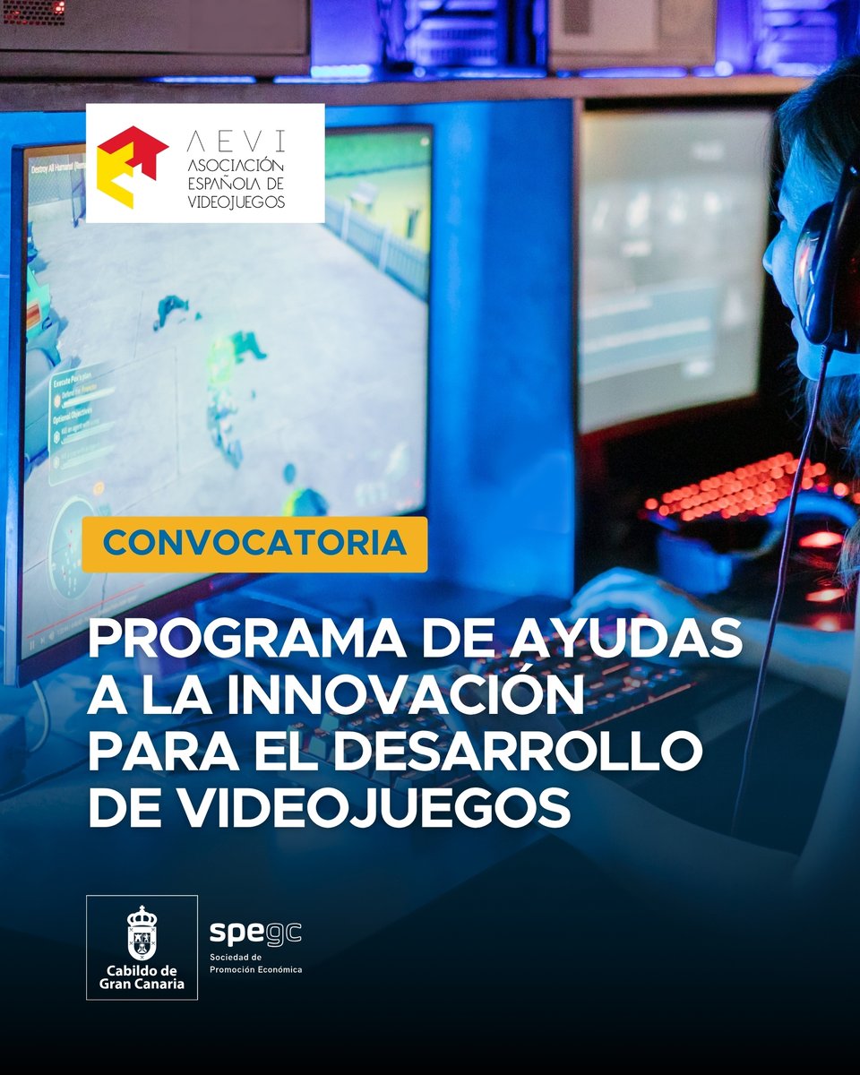 SPEGC's tweet photo. ¿Tienes una propuesta innovadora en el sector de los videojuegos 🎮y buscas apoyo económico para llevarla al siguiente nivel? Conoce esta nueva oportunidad 👀👇

Llega la IX edición del Programa de Ayudas a la Innovación para el Desarrollo de Videojuegos de la Asociación Española de Videojuegos (AEVI), una convocatoria dotada con hasta 10.000 euros concebida para respaldar proyectos que destaquen por la originalidad de sus mecánicas de juego, su planteamiento creativo y su capacidad para ofrecer nuevas experiencias a los jugadores

👥 Dirigido a estudios de desarrollo y desarrolladores independientes del sector de los videojuegos de España

⏰ Fecha límite de solicitud: 2 de noviembre

Conoce todos los detalles de la convocatoria⬇️
https://t.co/xYnMlUYylp