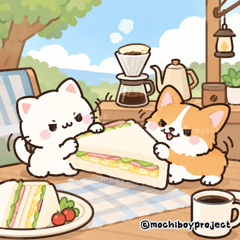 mochiboyproject's tweet photo. 特大サンドイッチの綱引きだ！
#ibispaint #ゆるいイラスト #AI好き
#サンドイッチ https://t.co/dYNjQMKBbX
