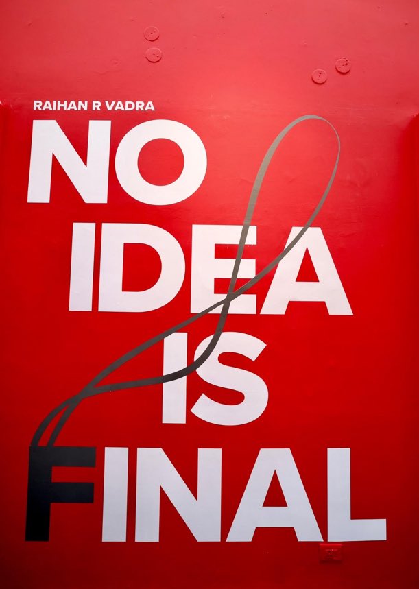 HemanNamo's tweet photo. Teach your kids to be original in life, not just copy-paste titles from global bookshelves.
Raihan Vadra’s Bikaner House exhibition "No Idea Is Final" lifts its exact title straight from the famous 2021 Phaidon book 

The Talks: No Idea Is Final. They just swapped the book's orange cover for comrade red to match the Jantar Mantar protest aesthetic.

Privilege buys galleries, not originality.