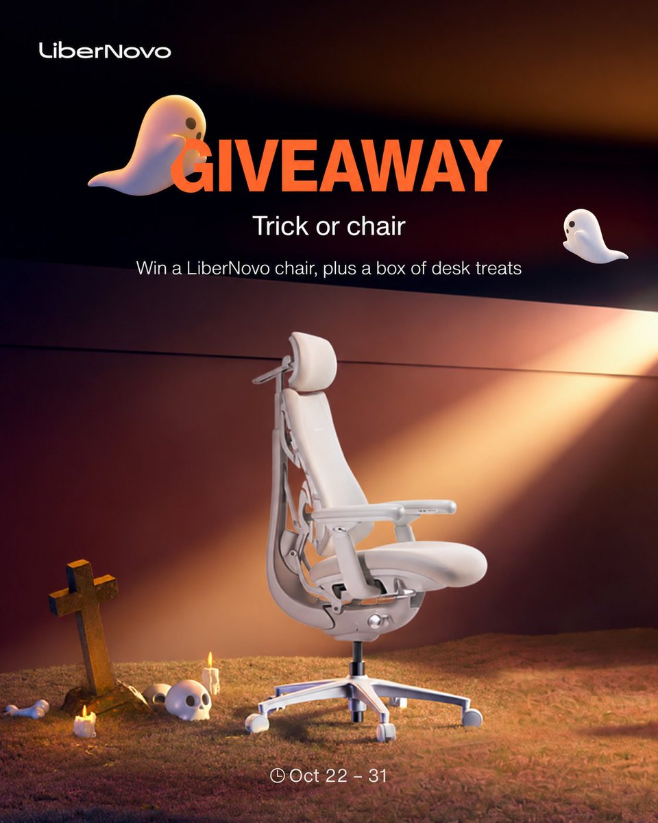 LiberNovo's tweet photo. HALLOWEEN GIVEAWAY 🎃

Dress up your desk. Tell us what’s haunting your workday. Enter for a chance to win one of nine prizes:
• 1 × LiberNovo Omni SE
• 4 × Halloween gift bundles
• 4 × mouse pads

How to enter:
1️⃣ Like this post.
2️⃣ Follow @LiberNovo.
3️⃣ In one comment, share your Halloween desk idea and name your workplace monster: back pain, a stiff neck, numb legs or the all-day slouch. A tiny pumpkin counts for the decorating.

For a second entry, create an Instagram post or Story and tag @LiberNovo. All valid entries go into the random draw.

Enter by October 31. Winners will be announced in our Instagram Story on November 2, with results saved to our Giveaway Highlight.

Open to US, UK, CA and EU countries. Full terms in bio. Not sponsored, endorsed or administered by Instagram

#LiberNovo #HalloweenGiveaway #DeskSetup