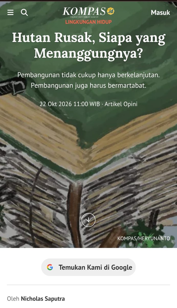 ainurohman's tweet photo. Baca esai naratif Nicholas Saputra hari ini di Kompas.  

Persuasif yg halus, empatik, reflektif. Penuh perenungan. 

Bagus! https://t.co/65cGKsOryE