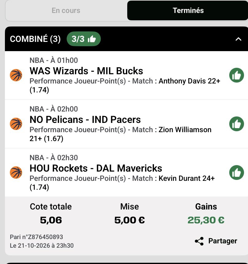 Trarrap5's tweet photo. Bonjour @UnibetFrance le pari est gagnant mais compté perdant dans le défi NBA (donc pas les 10 freebet) ! Il n’est pas éligible ? 
Merci de répondre. https://t.co/20VkfpU310