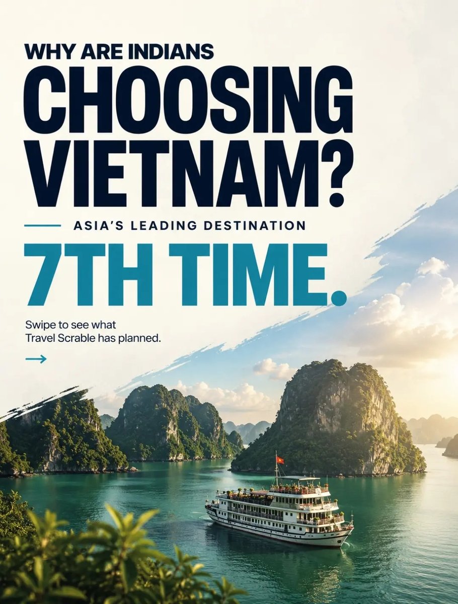 zarahwww's tweet photo. Vietnam, Asia’s Leading Destination 7 times. Experience Hanoi, Ha Long Bay, Ninh Binh, Da Nang, Ba Na Hills and Cu Lao Cham in 6 nights, 7 days. Starting from ₹48, 200 per person. Taxes extra. DM “VIETNAM” for the itinerary. https://t.co/Cidp3rzdKB