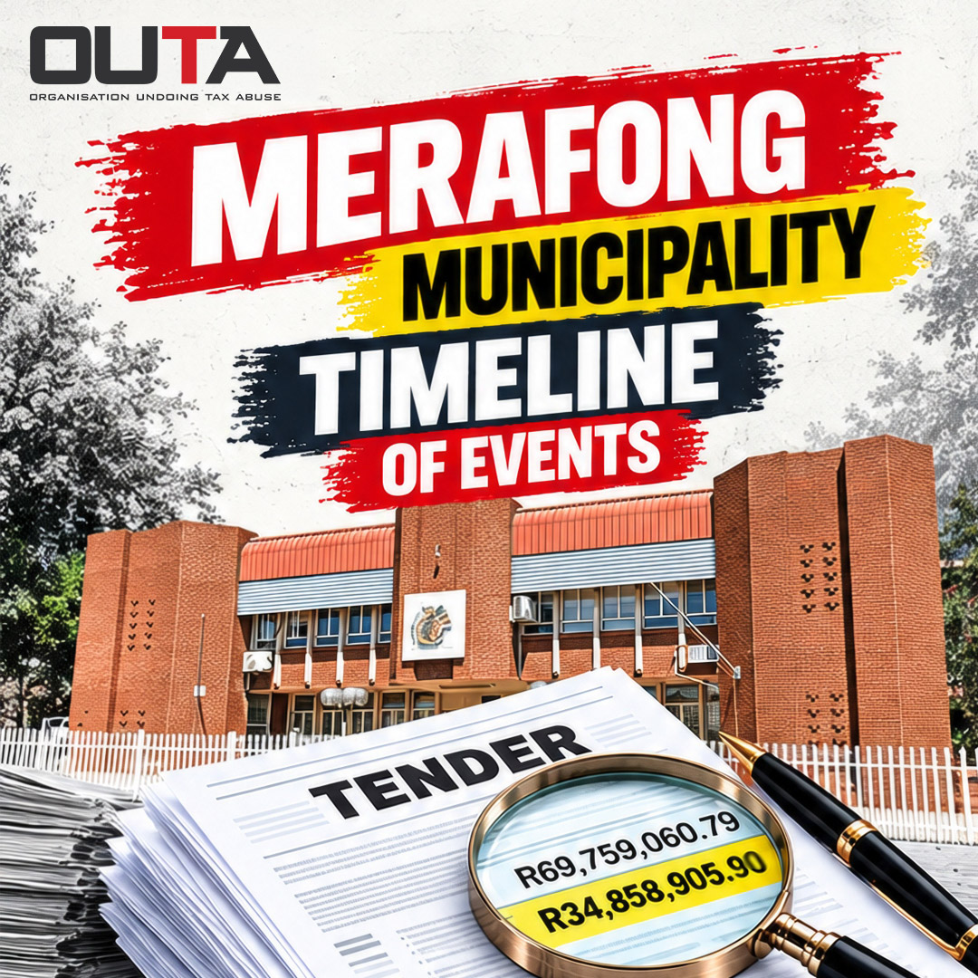 OUTASA's tweet photo. Almost R35 million in the difference. Unanswered questions. And public money at stake.

OUTA has been pursuing answers over a R69.7 million #MerafongMunicipal tender. Look through the timeline to see what we’ve uncovered and why we’re demanding accountability. https://t.co/k5W1JHX4ac