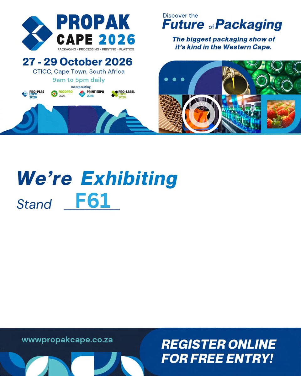 CrusaderLogist1's tweet photo. We are exhibiting at Propak Cape 2026, and we invite you to visit our team at Stand F61.
Register online for free entry:
https://t.co/sOcne4ZQNu
See you there.
#PropakCape #Packaging #Manufacturing #Processing #Innovation https://t.co/YYKyIrTT0F