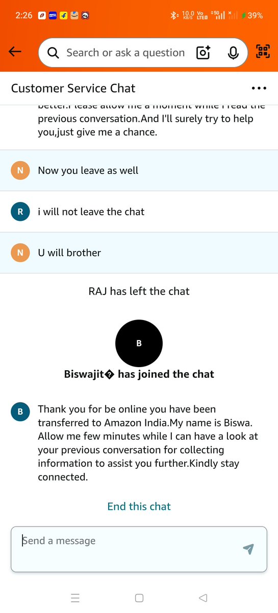 NishantShu2020's tweet photo. @amazonIN See people leaving the customer support chats as there is no one to help https://t.co/6gUMCGrjJZ
